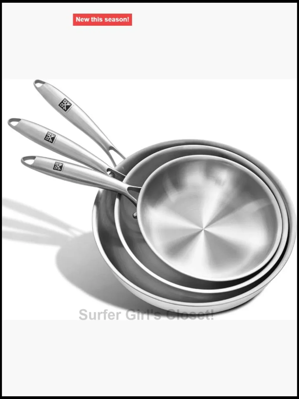 Tri-Ply Stainless Steel Frying Pan Set 8 10 12 Inch PFOA Free Cookware